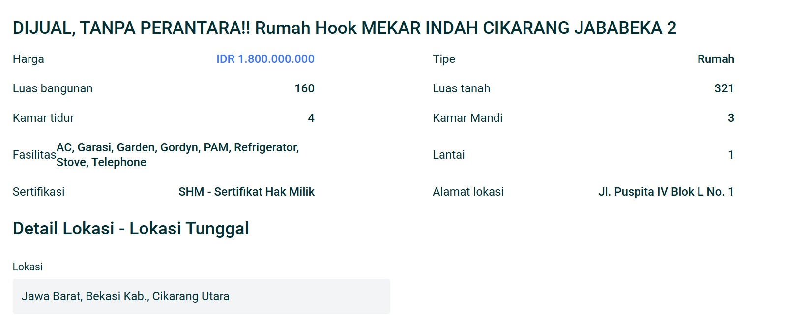 Rumah di Jual di Mekar Indah Jababeka